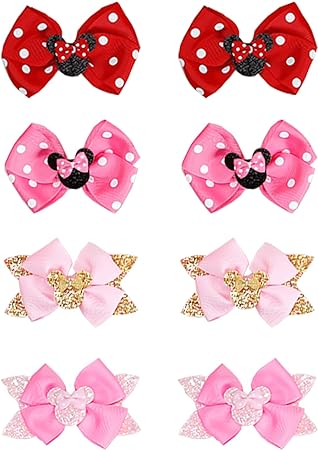 Hair Clips for Girls, 8 pcs Hair Bows, Cute Disney Hair Clips Kids Barrettes Girls' Hair Accessories for Birthday Christmas Children's Day Gift