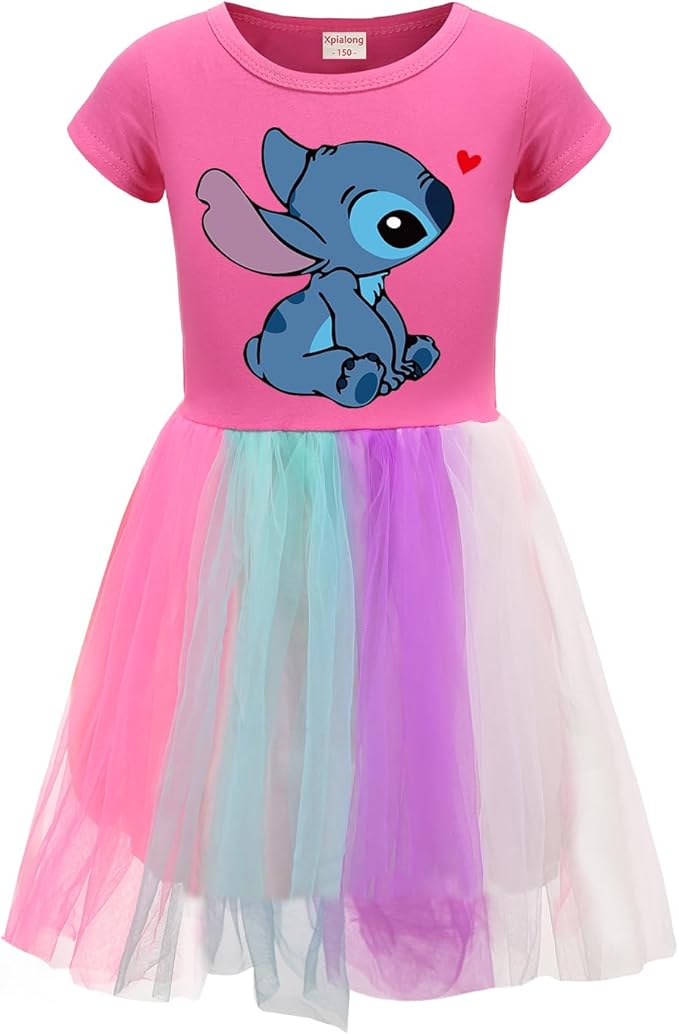 Blue Cat Girls' Skirt Casual One-Piece Fluffy Kids Girls Summer Dresses