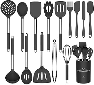 Umite Chef Kitchen Utensil Set, 15pcs Silicone Cooking Kitchen Utensils Set, Cooking Tools Turner Tongs Spatula Spoon for Nonstick Heat Resistant Cookware - (Black)