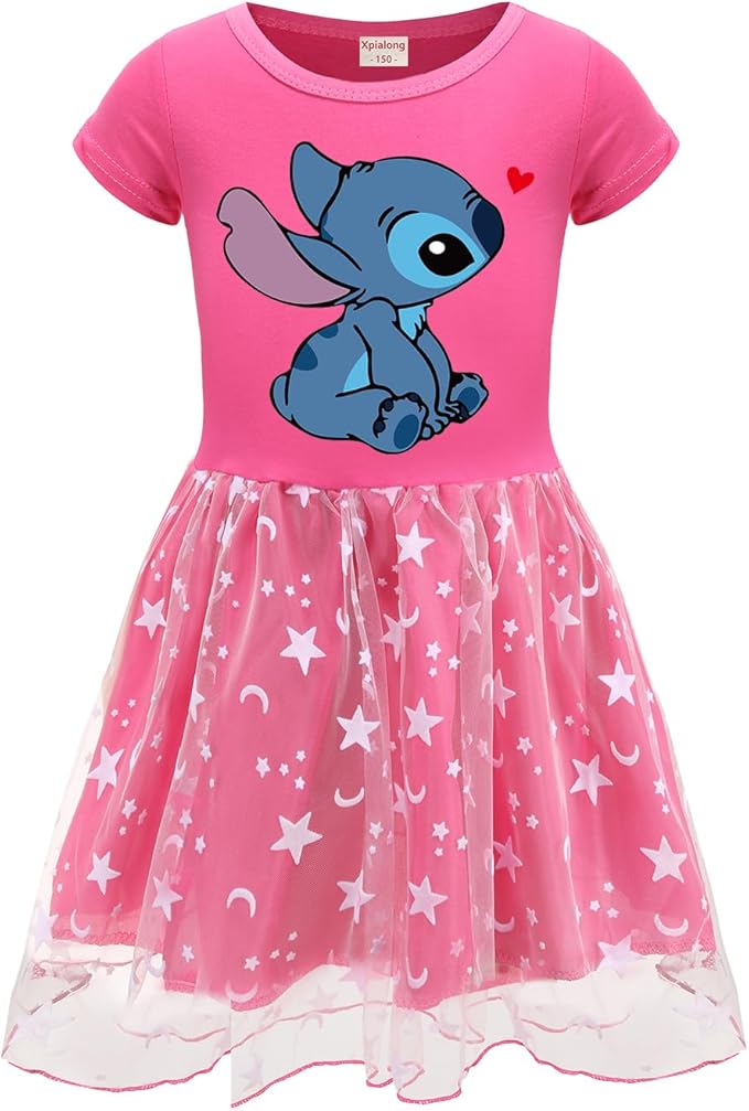 Blue Cat Girls' Skirt Casual One-Piece Fluffy Kids Girls Summer Dresses