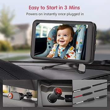 LUCKVIEW 5.2" Baby Car Camera, Starlight Color Night Vision Monitor for Backseat, Unique Headrest Mount with 360° Rotation, 3X Zoom in Closer, Brightness for Eye Comfort, Must-Have Baby Item White BM2