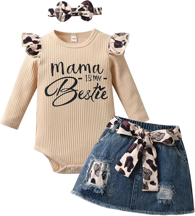 Baby Girl Clothes Ruffle Short Sleeve Top Leopard Print Skirt Set