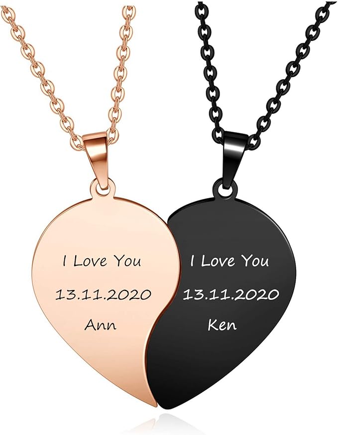 Zysta Customized Heart Matching Necklaces for Couples