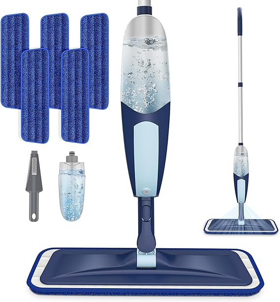 Spray Mop for Cleaning Floors Microfiber Floor Mop Wet Dust Flat Mop with 5 Washable Pads and Refillable Bottle for Home Kitchen Wood Laminate Vinyl Ceramic Hardwood Tiles