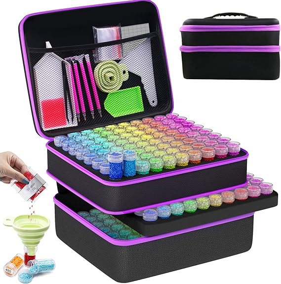 60 Slots Diamond Art Storage Boxes Kits for Adults, Portable Diamond Painting Accessories and Tools Kit for Bead Organization and Storage