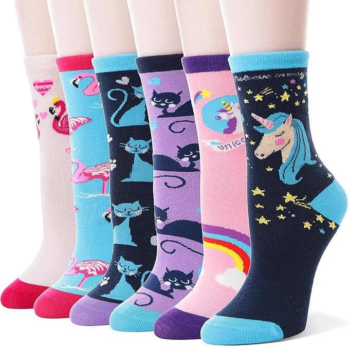 Girls Cotton Socks Soft Cotton Novelty Socks Cute Animal Pattern 6 Pairs