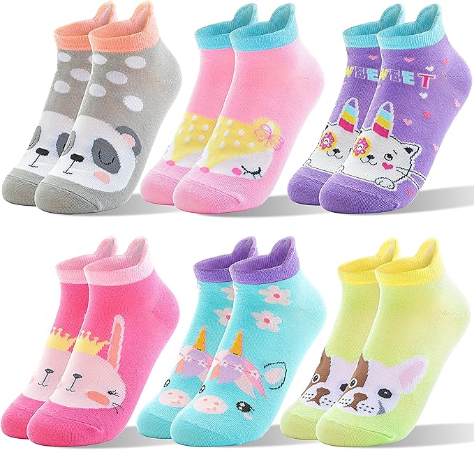 Kids Girls Ankle Socks Cute Unicorn Funny Novelty Odd Cartoon No Show Fashion Cotton Socks 6 Pairs