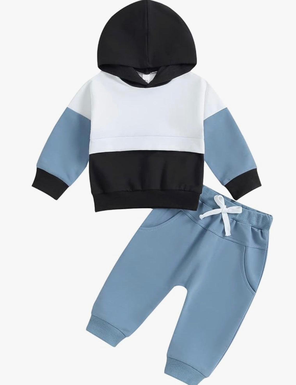 Toddler Boys Contrast Color Hoodie Tops Drawstring Pants Fall Winter Long Sleeve Pants Sets 2PCS