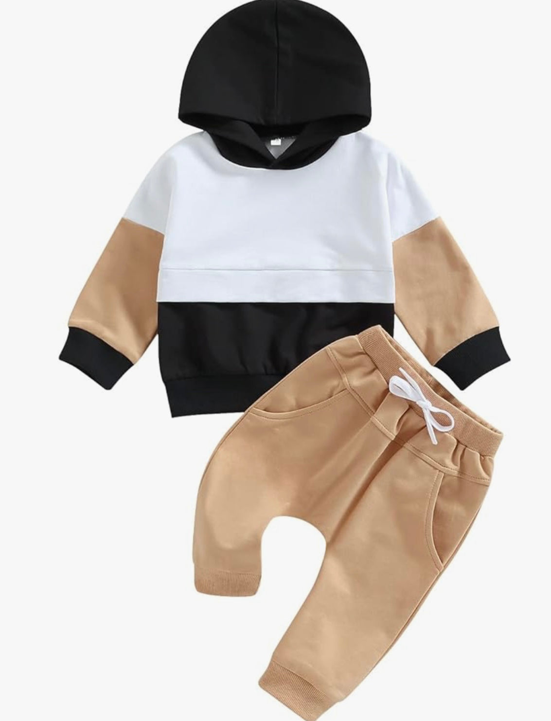 Toddler Boys Contrast Color Hoodie Tops Drawstring Pants Fall Winter Long Sleeve Pants Sets 2PCS