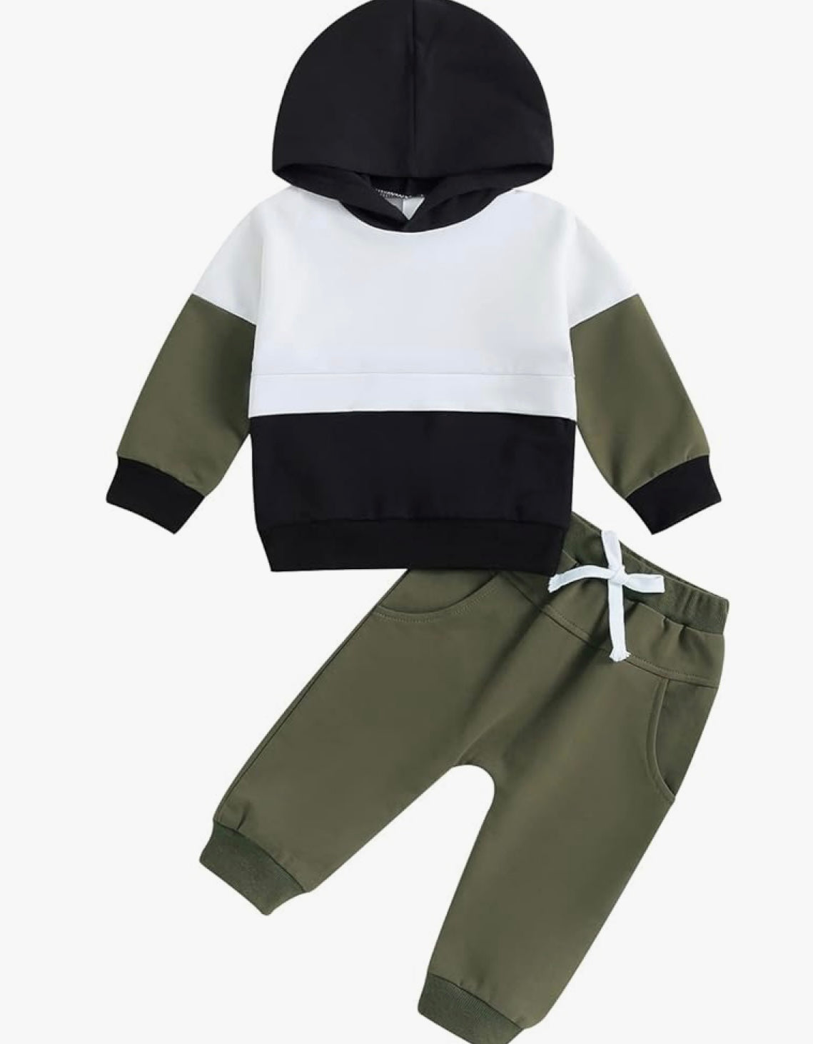 Toddler Boys Contrast Color Hoodie Tops Drawstring Pants Fall Winter Long Sleeve Pants Sets 2PCS