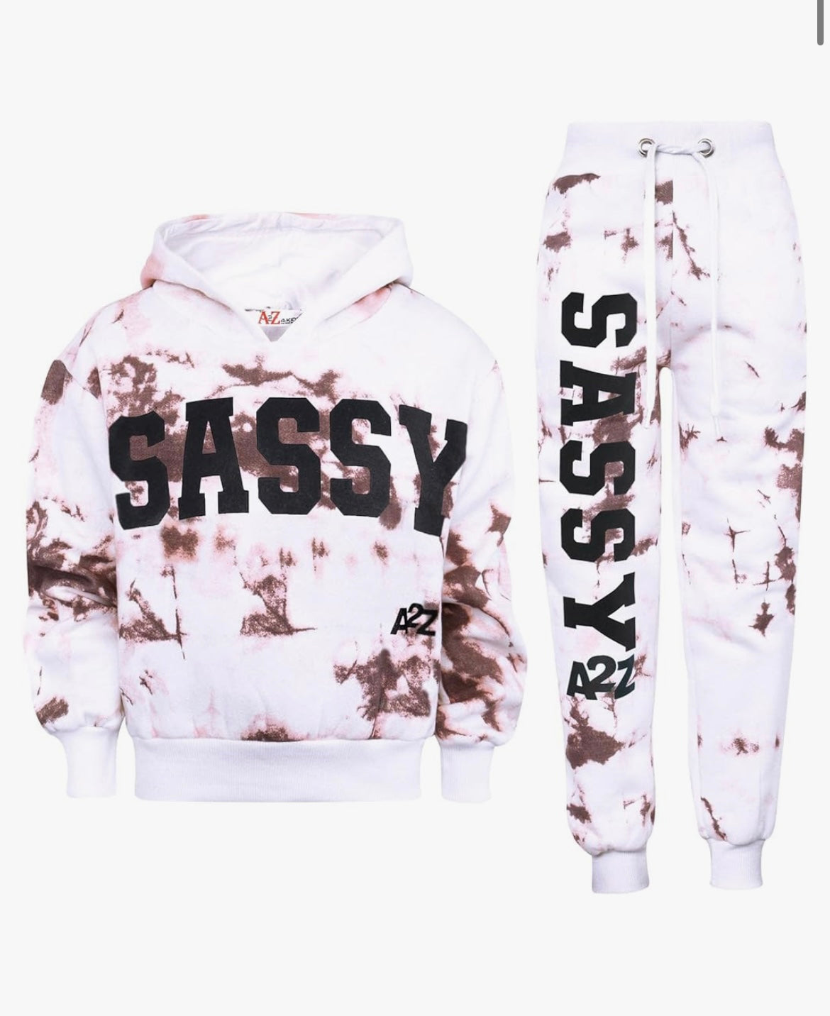 A2Z 4 Kids Girls Tie Dye Orange Sassy Print Fleece Hooded Crop With Bottom Jogging Suit Joggers Tracksuit