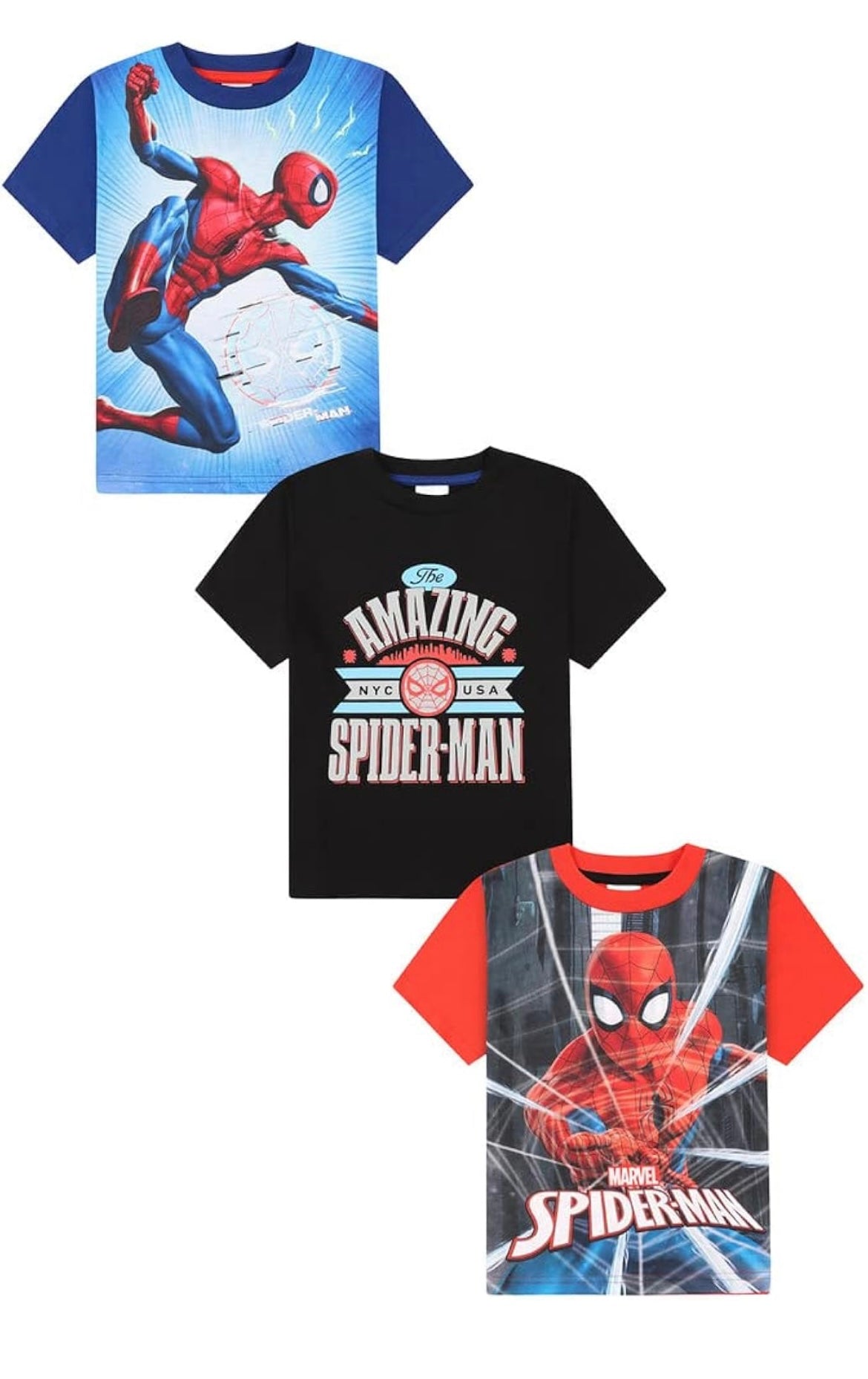 Spiderman 3 Pack Kids T-Shirts Boys Girls Multipack