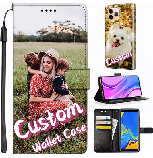 Unique-Custom-Gift Personalized Photo PU Leather Wallet Phone Case w/ Kickstand Flip Cover Samsung Galaxy S9 S10 S20 S21 S22 Plus Ultra Note 9 10 20 Ultra, Customize Picture on Front & Back