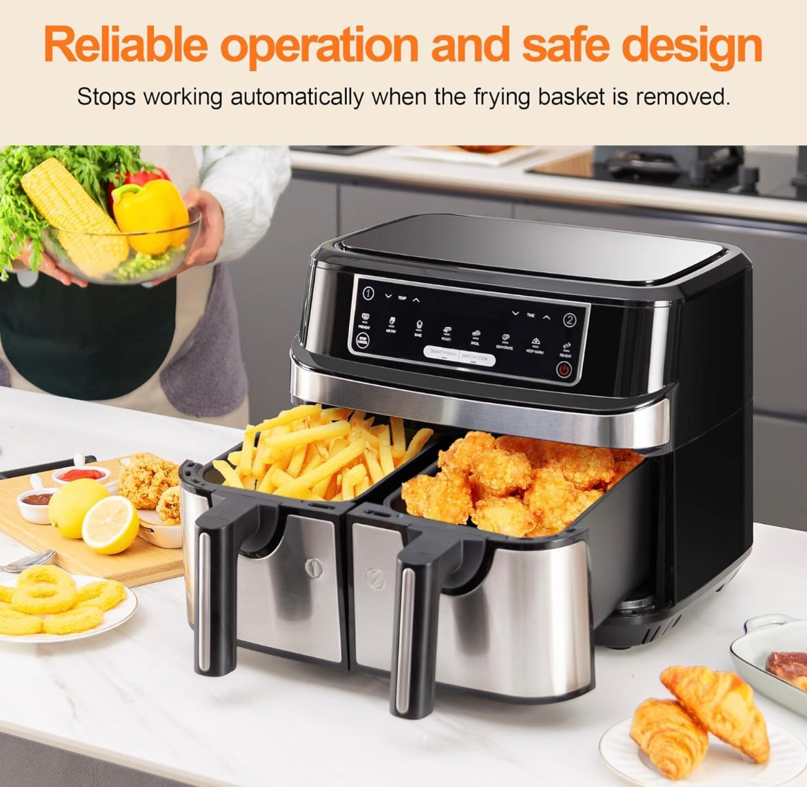 Emphsism hot air fryer double chamber 9 liters