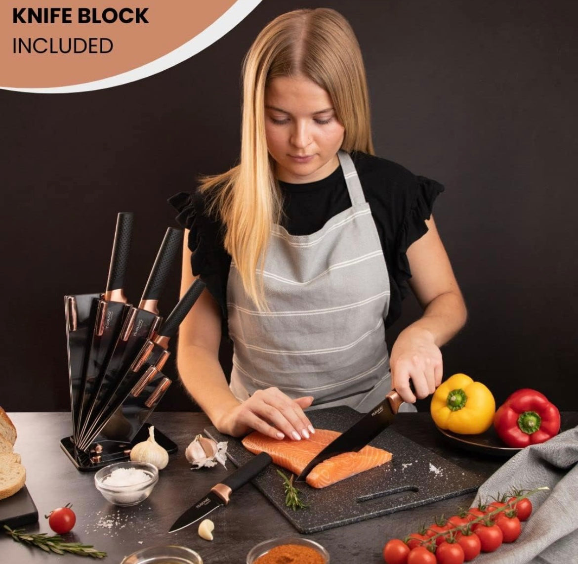 Kitchen Knife Block Set Copper 5 Piece Set