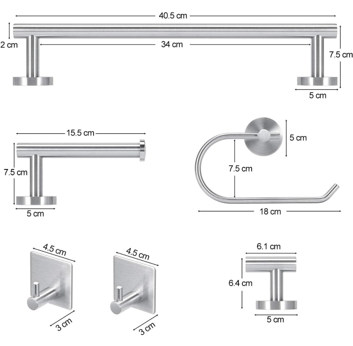 Towel Holders Bathroom Hardware Set - 6 PCS Stainless