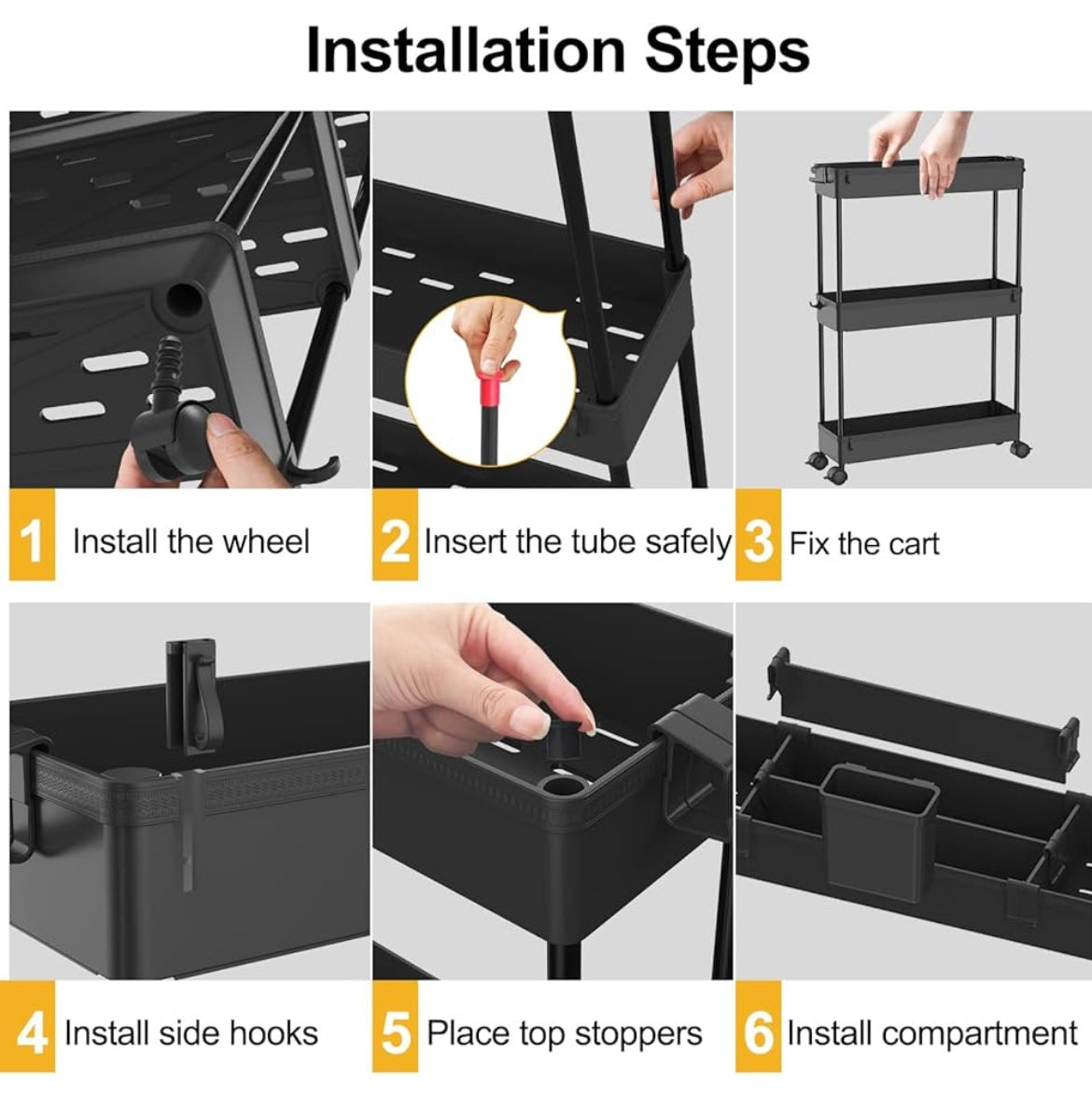 Storage Trolley 3-Tier Rolling Utility Cart