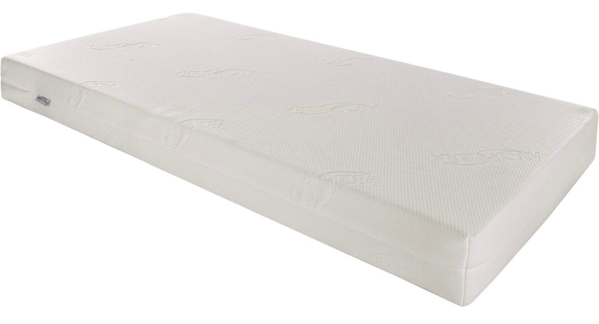 JACOB Wooden Baby Cot Bed FREE Deluxe Aloe Vera Mattress, Safety Wooden Barrier & Teething Rails