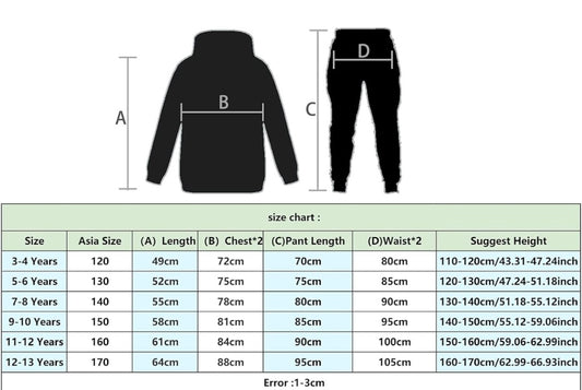 Kids Tracksuits Blue Cat Printing Hoodie & Joggers 2-piece Clothing Sets Sportswear