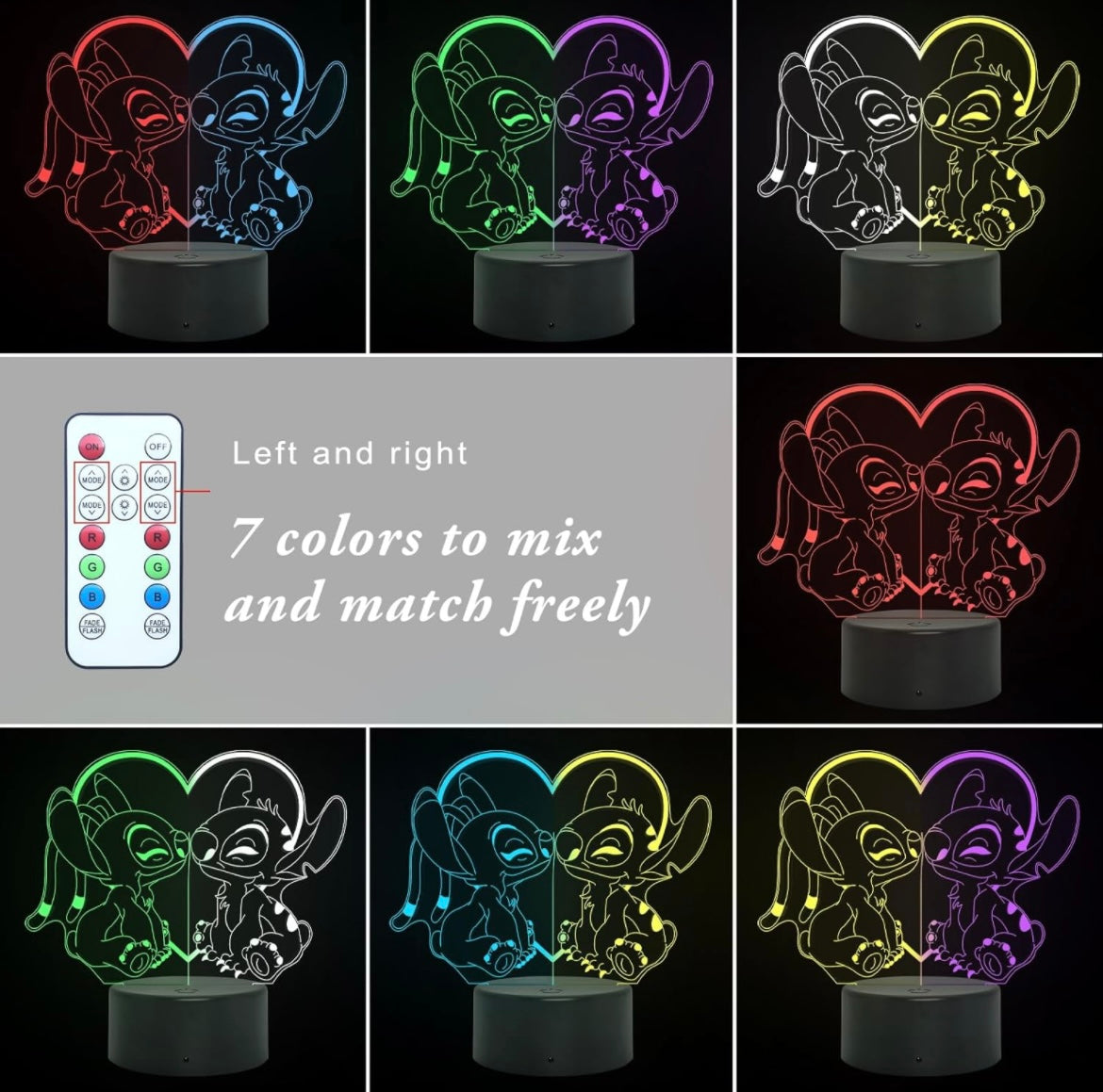 Lilo and Stitch Gifts for Girls Boys - Stitch Stuff, 16 Colours LED Acrylic RGB Touch Stitch Lights