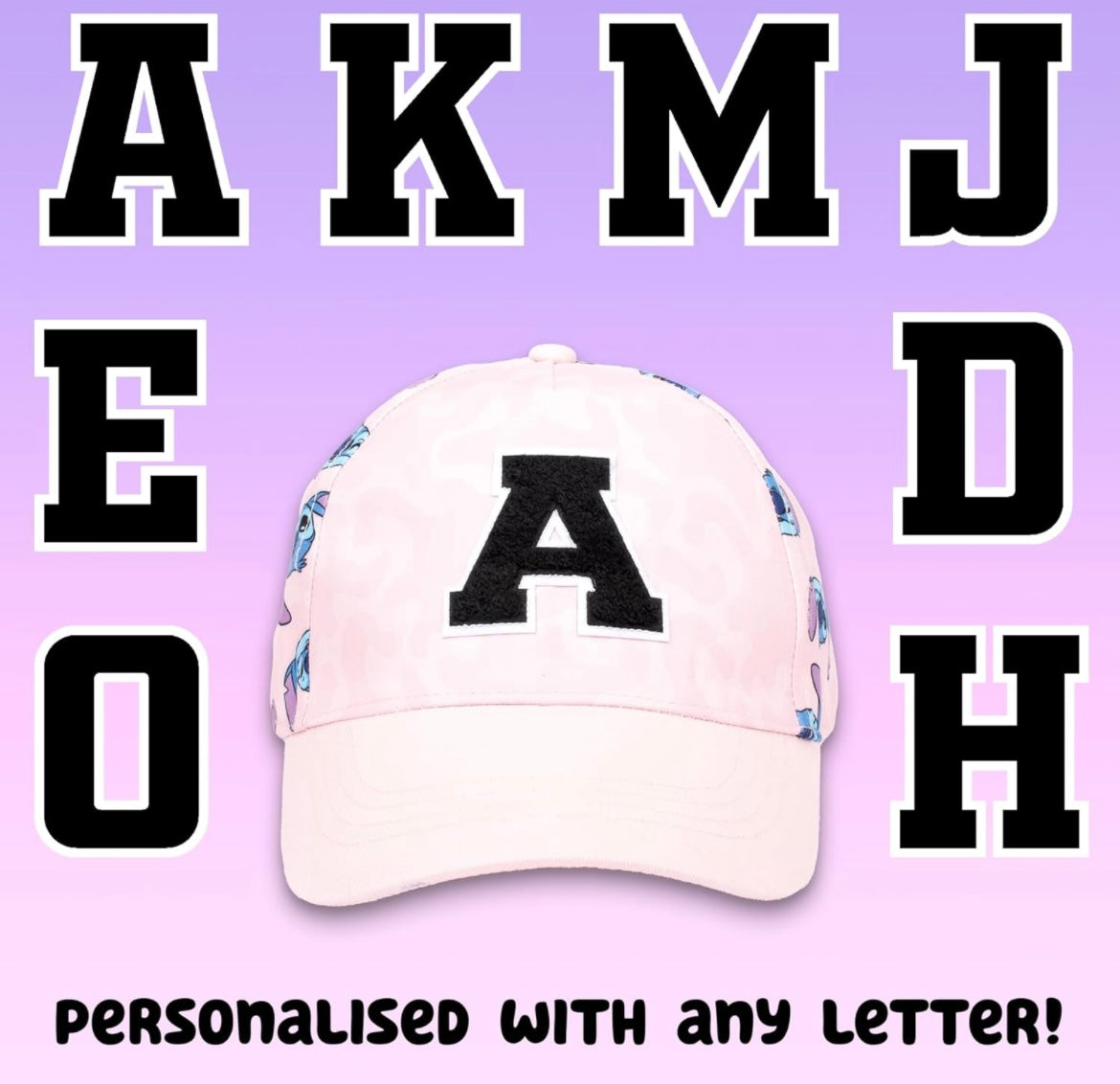 Disney Stitch Personalised Baseball Cap for Girls Embroidered Letter