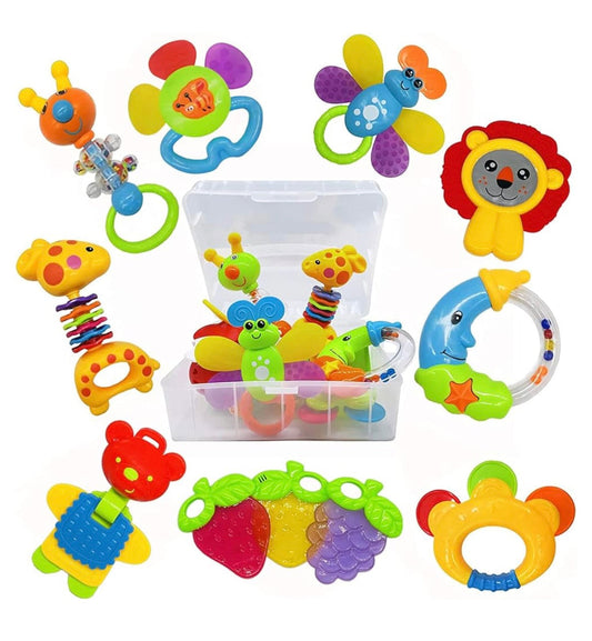 Infant Toys 0-3 Months Infant Rattles AIVIAI Baby Rattle Teether Toy Set with Storage Box Musical rattles for Newborn Girl Boy  (11pcs)