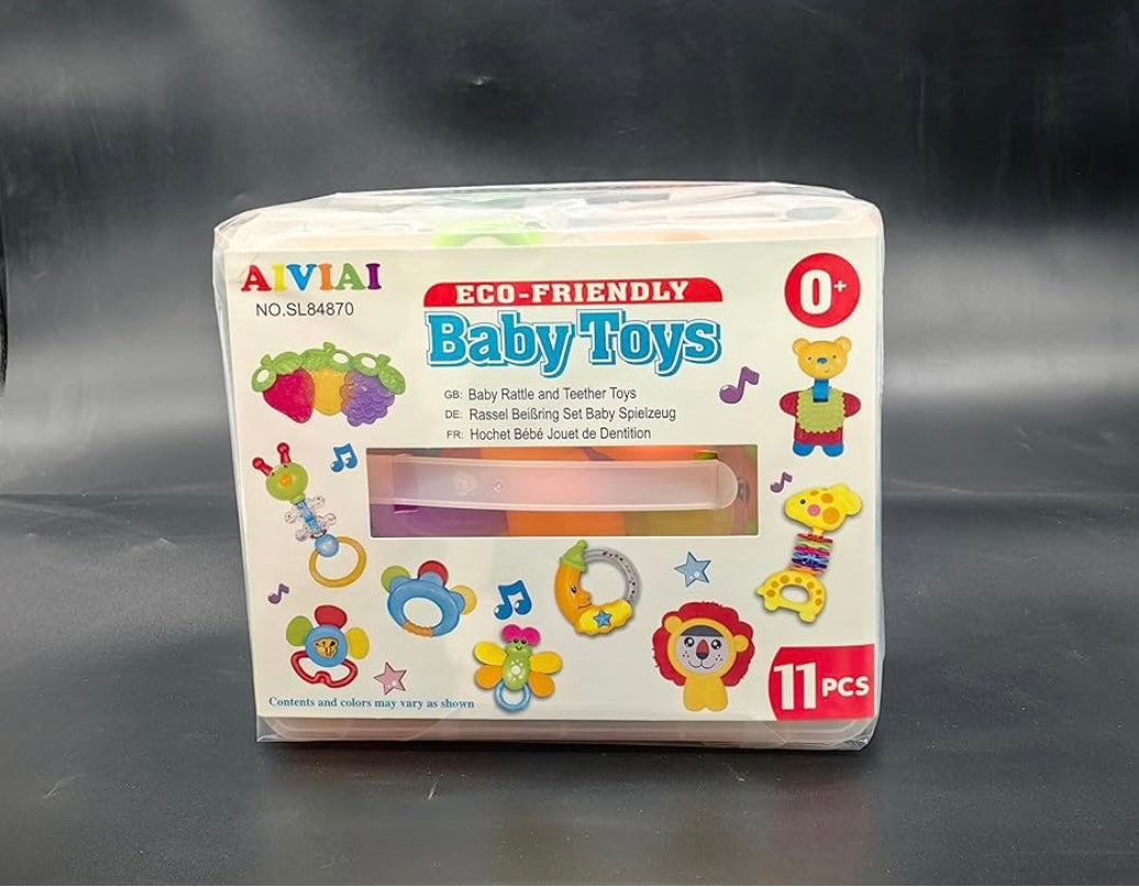 Infant Toys 0-3 Months Infant Rattles AIVIAI Baby Rattle Teether Toy Set with Storage Box Musical rattles for Newborn Girl Boy  (11pcs)