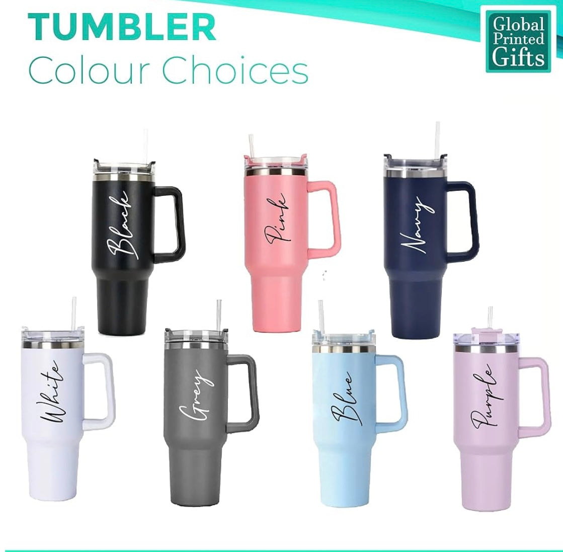 GPG Personalised Large Tumbler with straw lid | double walled metal tumblers | coffee cup water bottle drinks