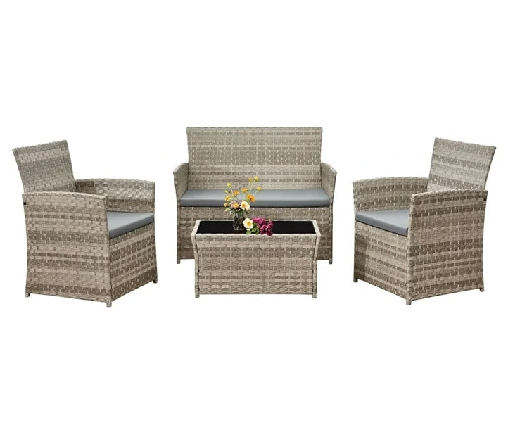 Aweather Rattan Garden Furniture Set Patio Conservatory Balcony Indoor Outdoor 4 Seater Piece Glass Top Coffee Table Modular Sofa Loveseat with Cushions