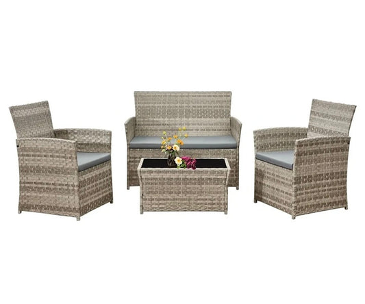 Aweather Rattan Garden Furniture Set Patio Conservatory Balcony Indoor Outdoor 4 Seater Piece Glass Top Coffee Table Modular Sofa Loveseat with Cushions