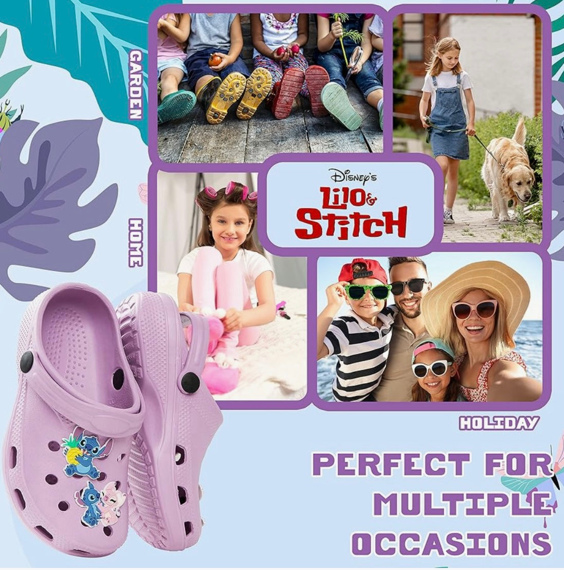 Disney Girls Clogs with Removable Rubber Charms - Girls Gifts