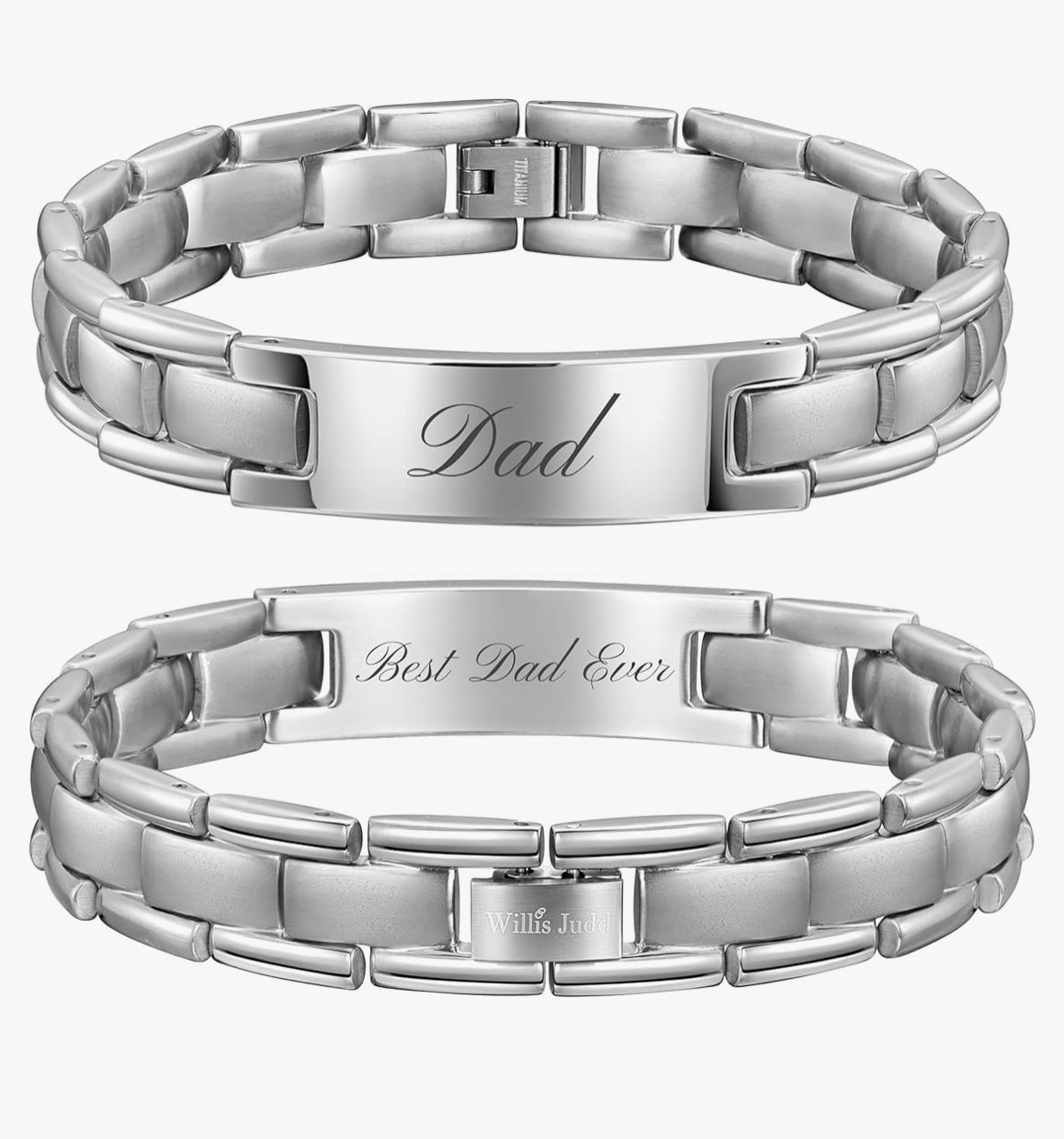 Willis Judd Mens Titanium DAD Bracelet Engraved Best Dad Ever with Gift Box