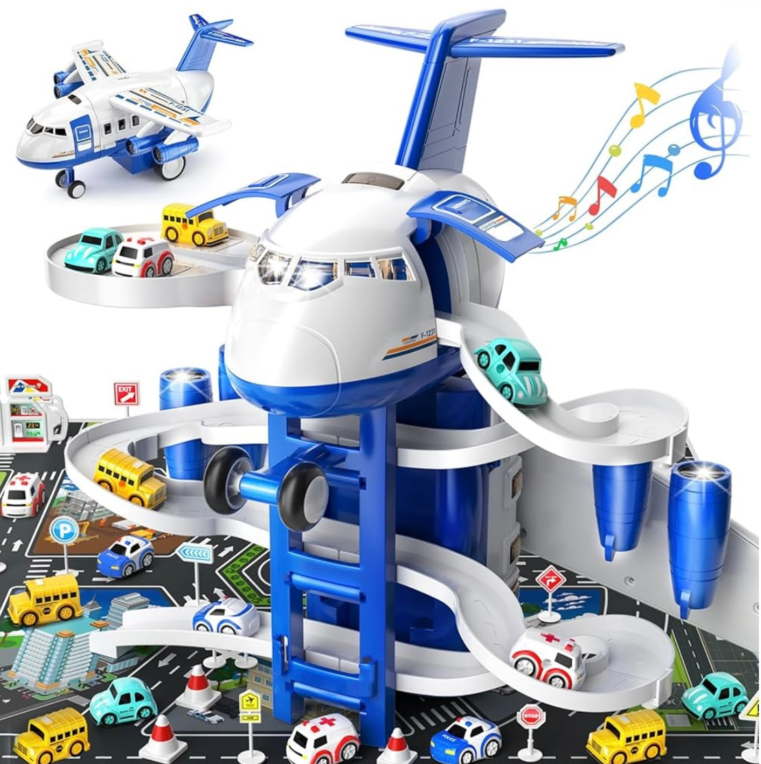 Kids Airplane Toys Race Track Car Toys Transport Plane Adventure Car Toys for Toddler