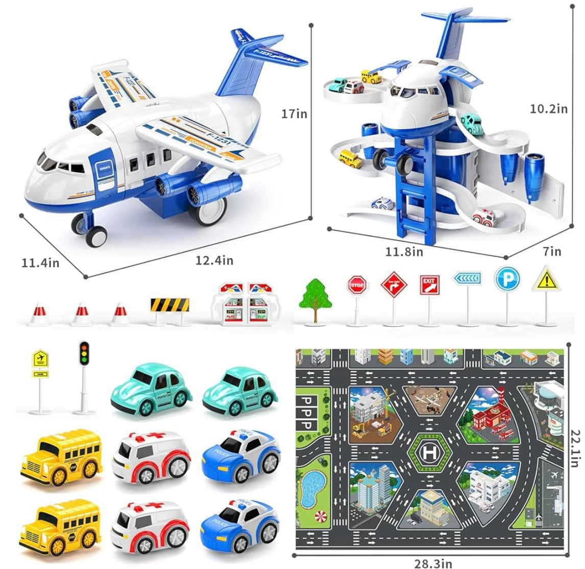 Kids Airplane Toys Race Track Car Toys Transport Plane Adventure Car Toys for Toddler