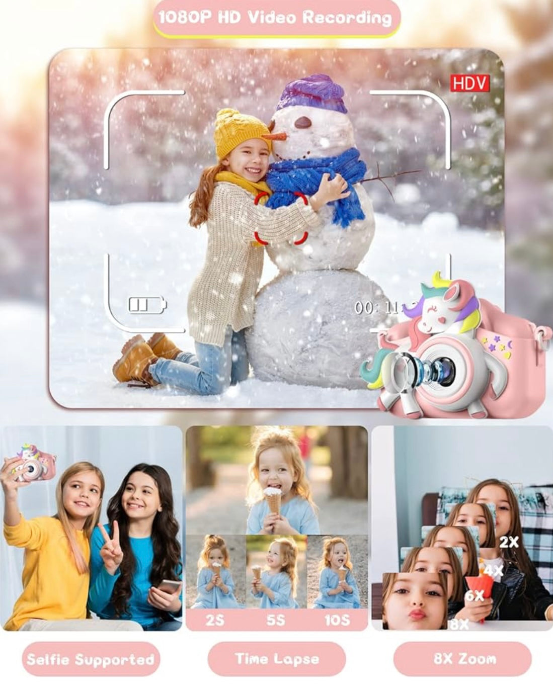 Kids Camera, Gofunly Kids Camera for Girls, 1080P HD 2.0 Inch Screen Kids Digital Camera with 32GB Card, Birthday Christmas Kids Toys Gifts Selfie Childrens Camera for Kids