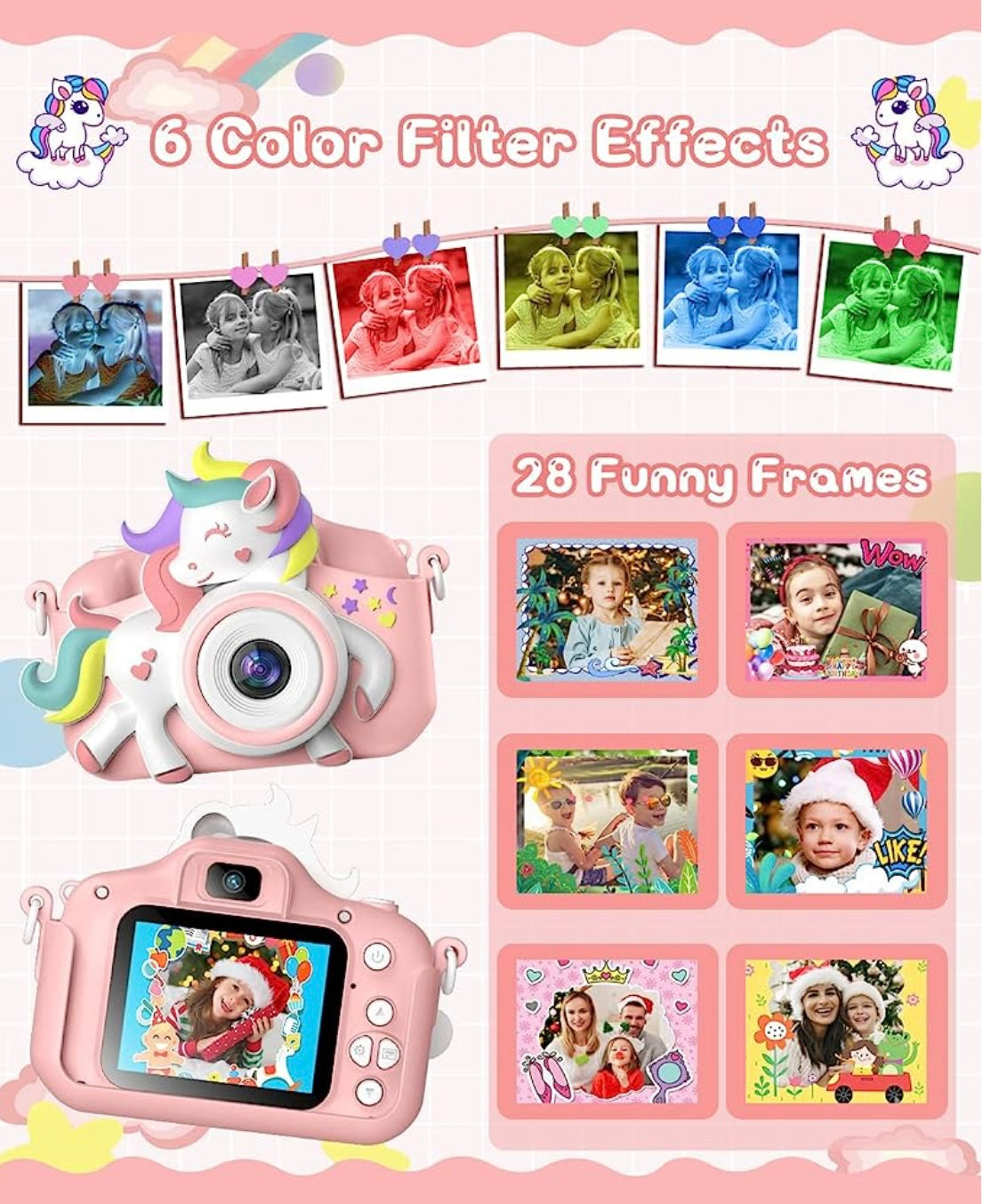 Kids Camera, Gofunly Kids Camera for Girls, 1080P HD 2.0 Inch Screen Kids Digital Camera with 32GB Card, Birthday Christmas Kids Toys Gifts Selfie Childrens Camera for Kids