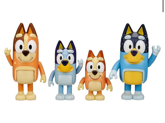 Bluey and Family: Bingo, Bandit and Chilli 4 Figure pack Articulated Character Action Figures 2.5 inches Official Collectable Toy