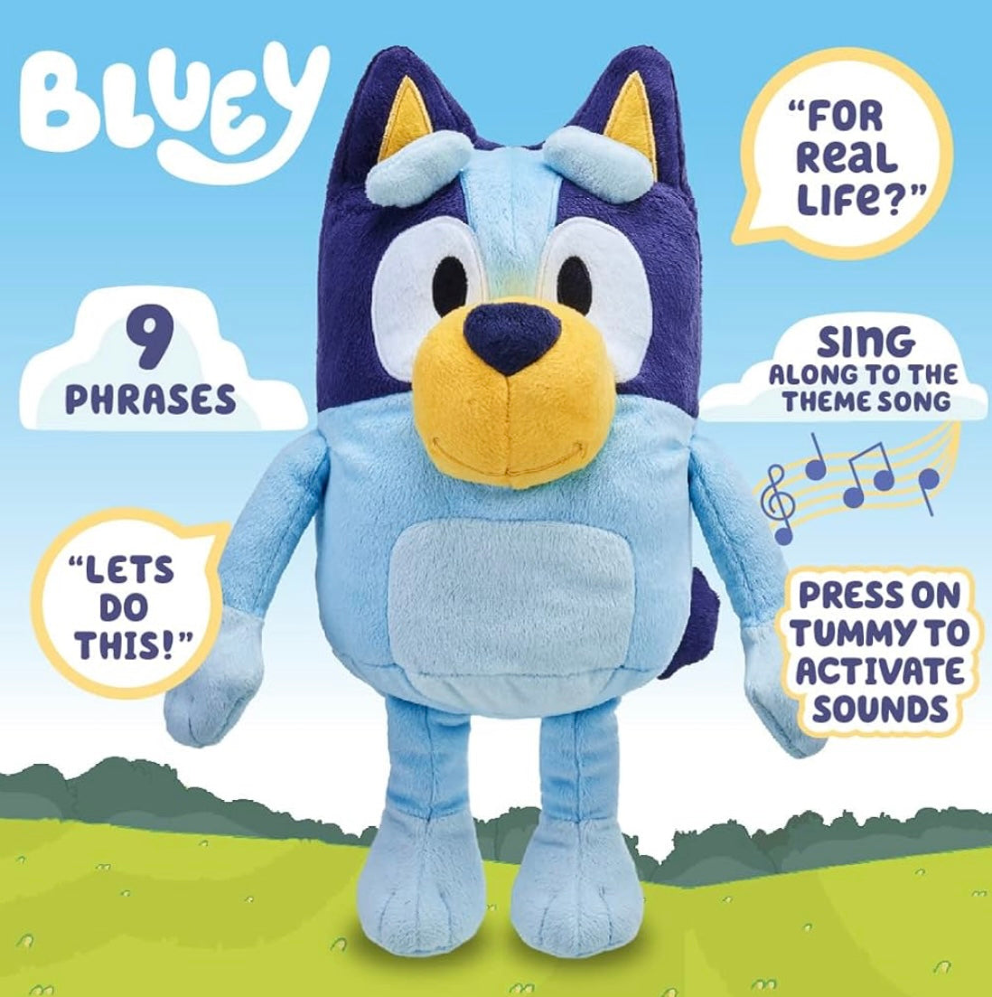 Bluey Large 30cm Talking Sounds Plush: Official Collectable Character Cuddly Jumbo Soft Toy, Blue