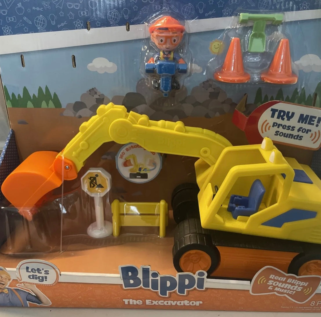 Blippi the excavator 8 pc construction toy pretend play arm and dig bucket