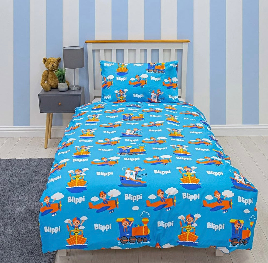 Character World Official Blippi Hey Its Me Single Duvet Cover | Blue Reversible 2 Sided Bedding Duvet Cover, Pillow Case Included