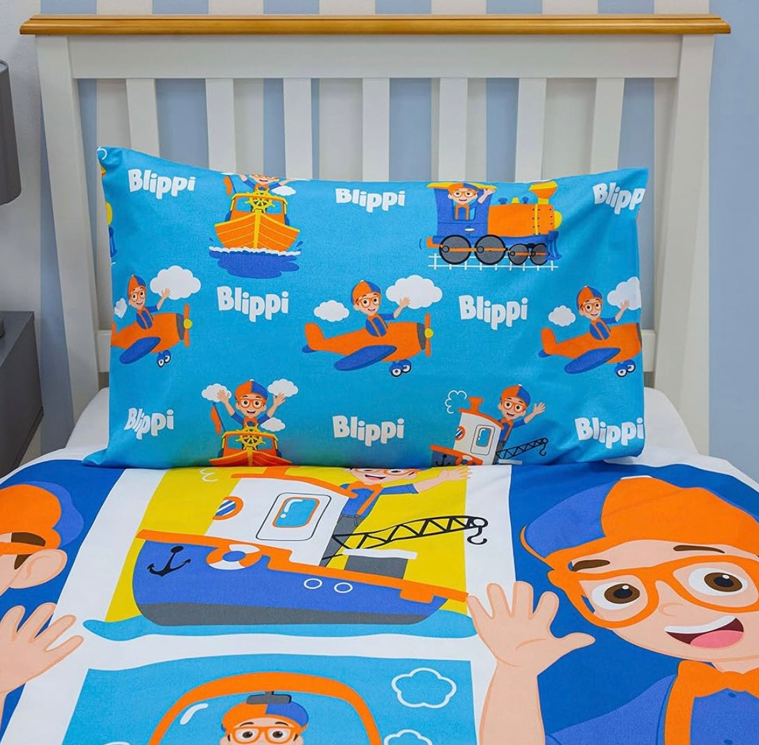 Character World Official Blippi Hey Its Me Single Duvet Cover | Blue Reversible 2 Sided Bedding Duvet Cover, Pillow Case Included