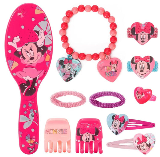 Disney Minnie Mouse 11pcs Girls Kids Hair Accessories Clips Comb Bands and Beauty Set