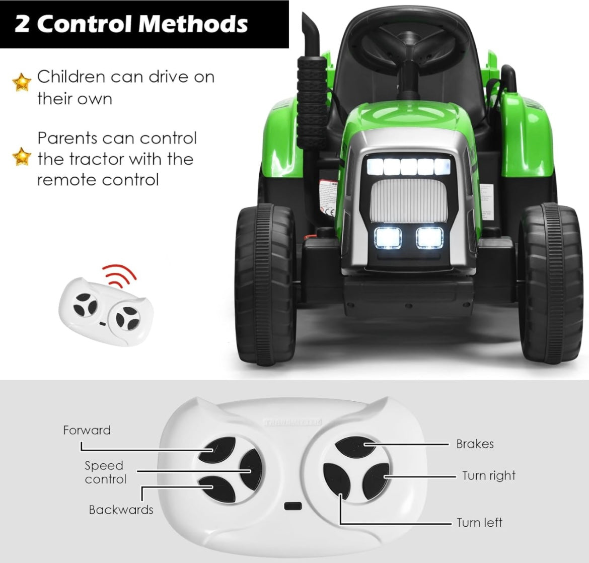 COSTWAY Ride on Tractor and Trailer, 12V Battery Powered Electric Kids Toy Car