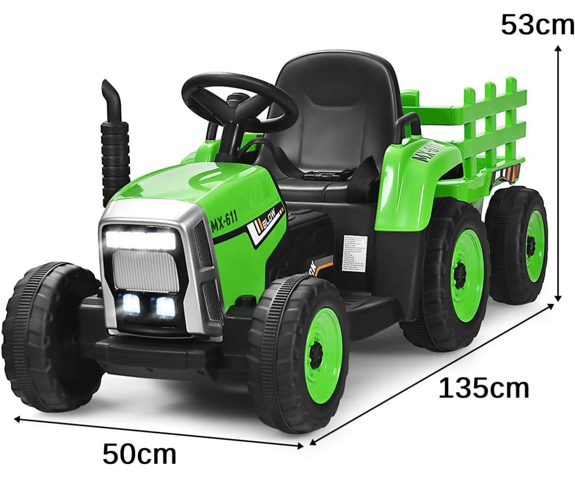 COSTWAY Ride on Tractor and Trailer, 12V Battery Powered Electric Kids Toy Car