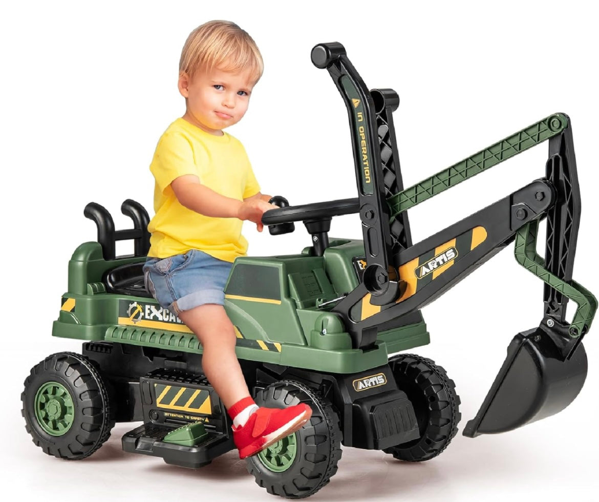 Maxmass Kids Ride On Digger, 6V Battery Powered Electric Excavator with Adjustable Arm & Shovel