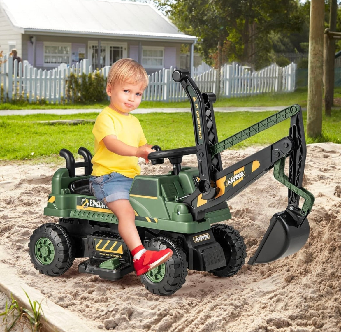 Maxmass Kids Ride On Digger, 6V Battery Powered Electric Excavator with Adjustable Arm & Shovel