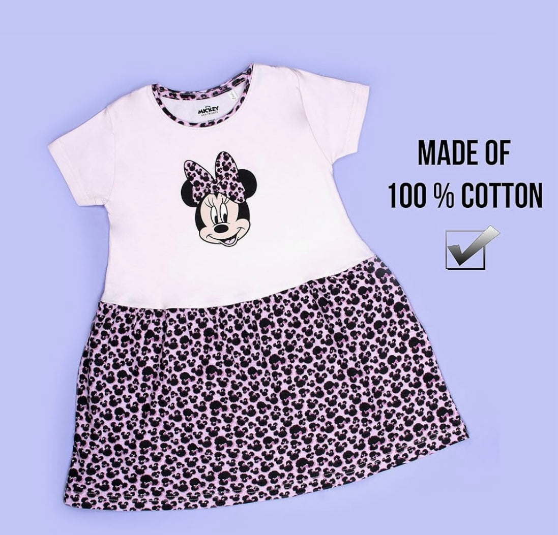 Disney - Minnie Mouse Pattern Dress - 100% Cotton - Summer Dresses for Girls - Minnie Mouse Dress Pink - Party Dress - Minnie Mouse Clothes Fancy Dress for Kids - Pink Doodle - Years