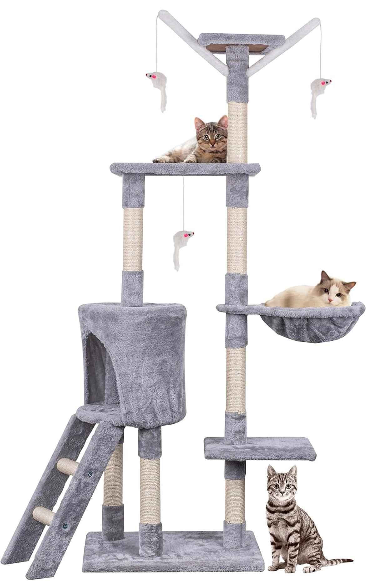 Cat Tree, 145cm Cat Scratch Posts Multi-Level Stable Cat Climbing Tower Cat Activity Trees with Ladder