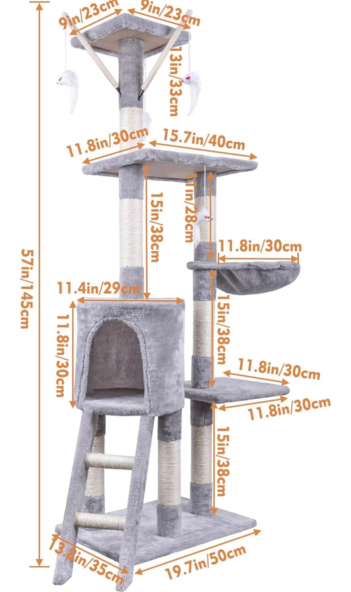 Cat Tree, 145cm Cat Scratch Posts Multi-Level Stable Cat Climbing Tower Cat Activity Trees with Ladder