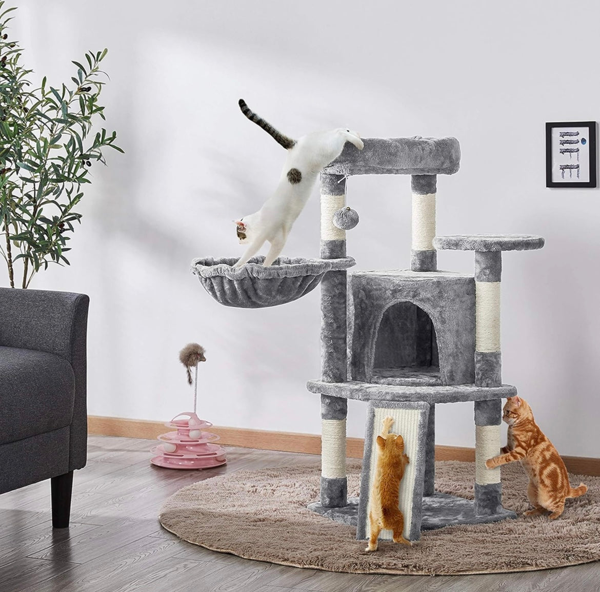 Yaheetech Cat Tree, 107cm Cat Tower for Indoor Cats, Cat Climbing Tree with 5 Scratching Posts